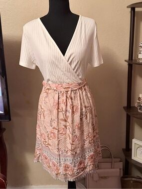 Floral Pink and Cream Wrap Dress